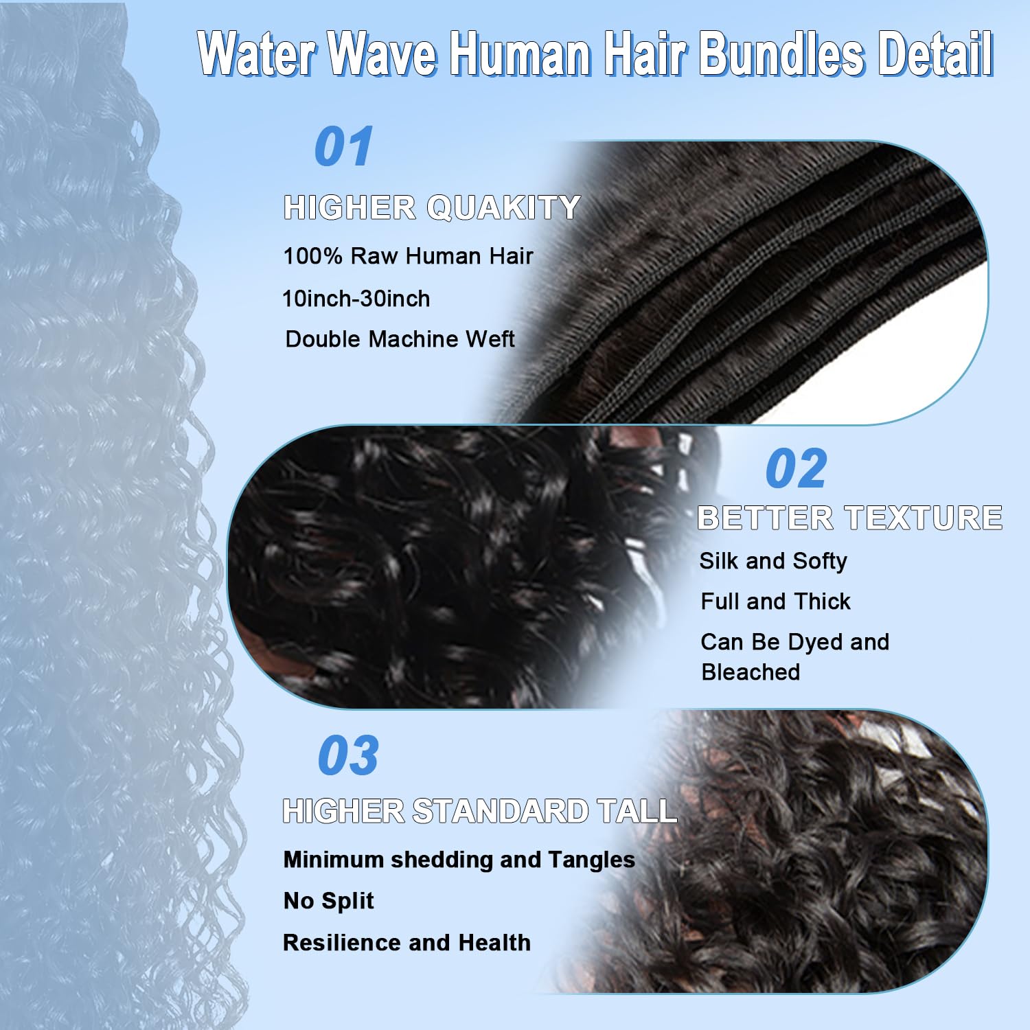 Meiguiyu water-wave bundles 20-inch length display emphasizes length variety for versatile styling.