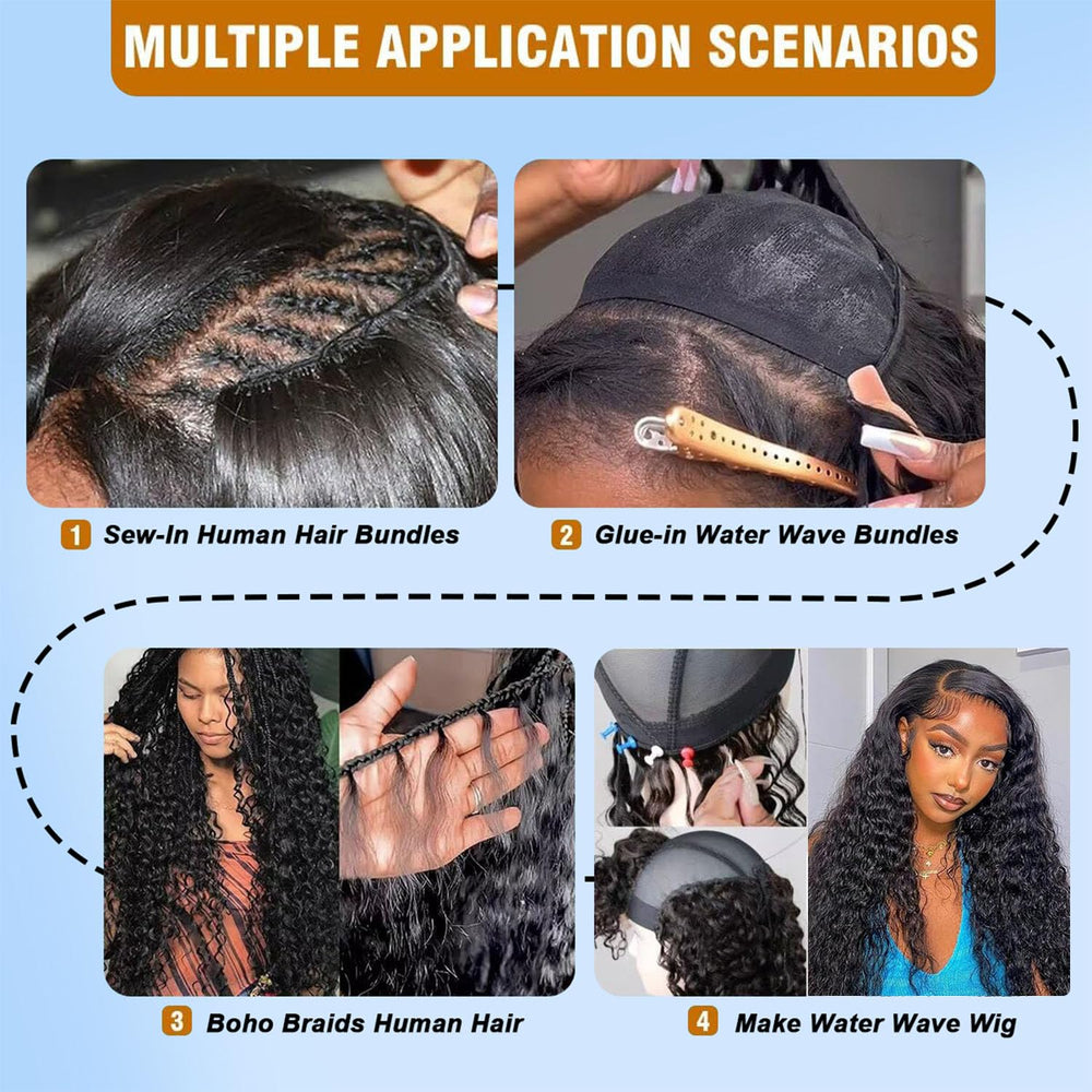 Meiguiyu water-wave bundles remy brazilian soft-ends close-up shows easy brushing and natural feel.
