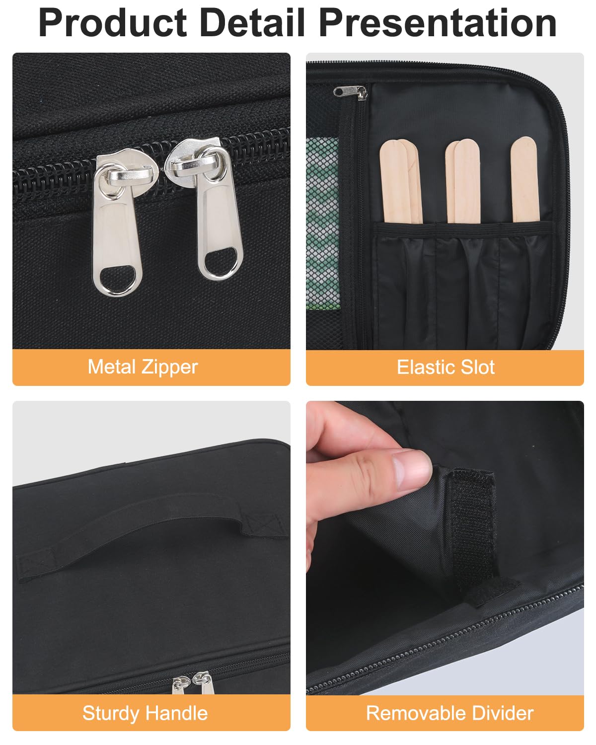 Meiiy waxing kit bag top elastic slot keeps application sticks organized