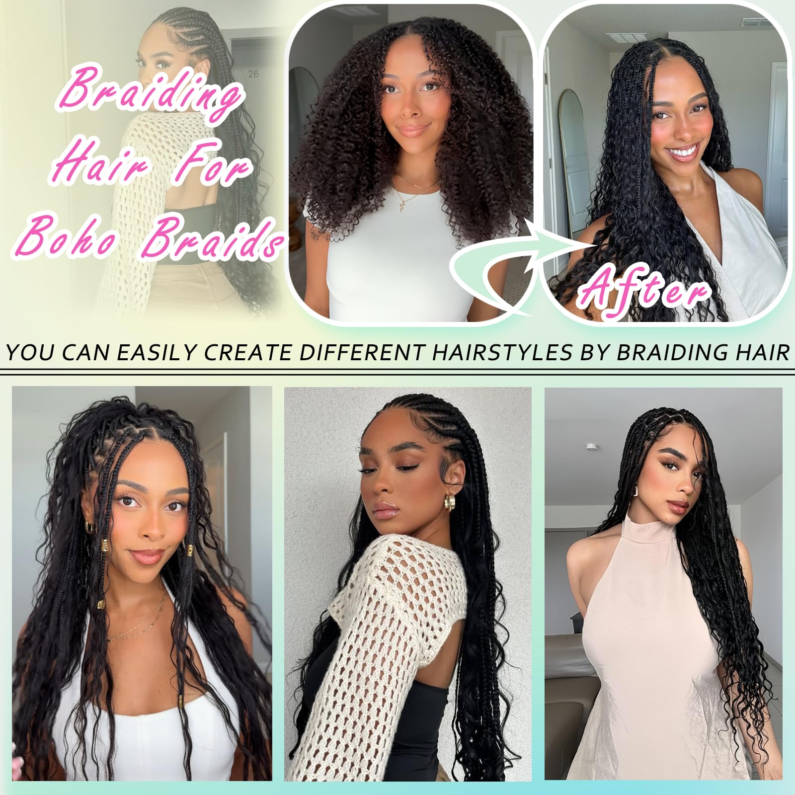 MEIYOU boho braiding hair mix black color swatch for daily wear