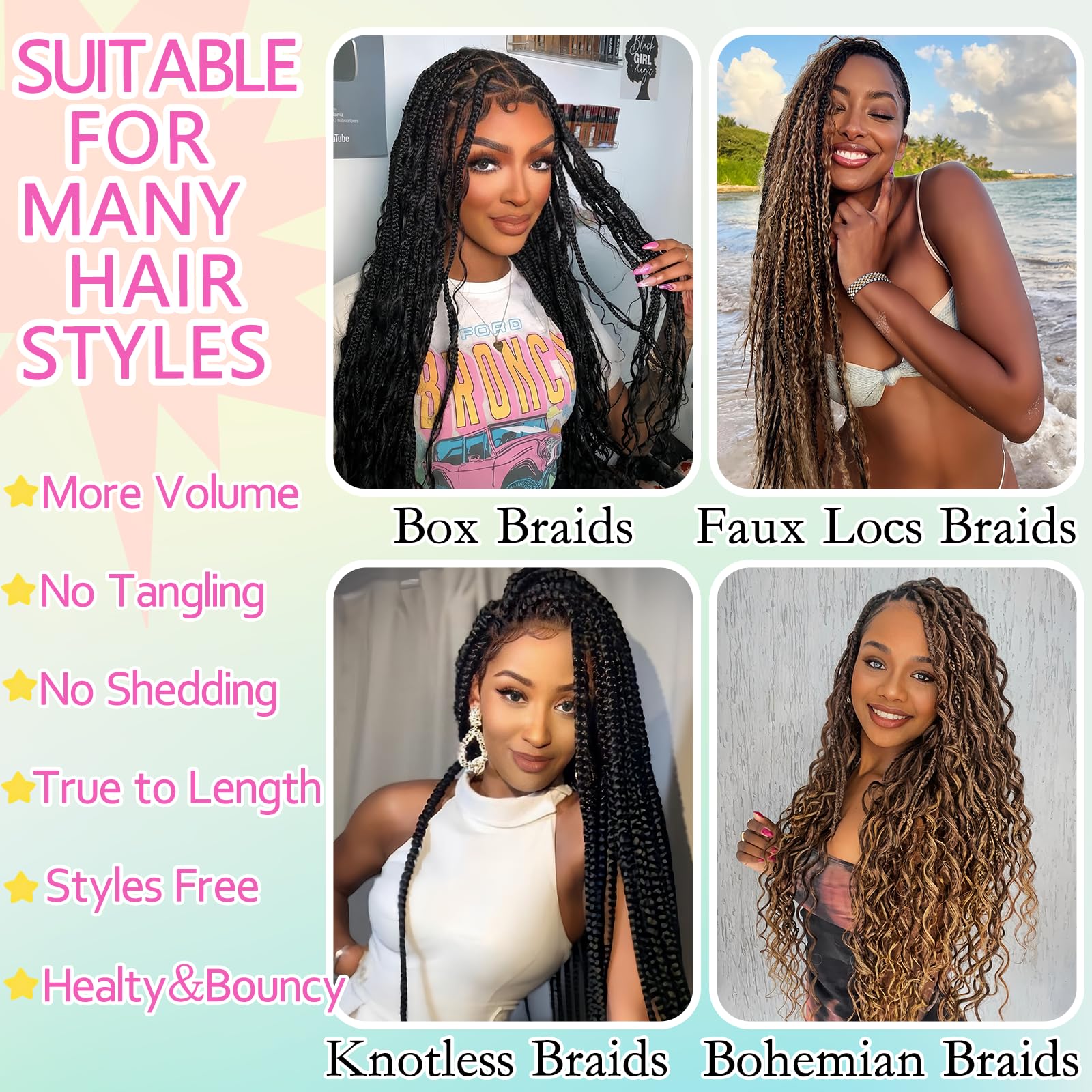 MEIYOU boho braiding hair mix four bundles for volume and length