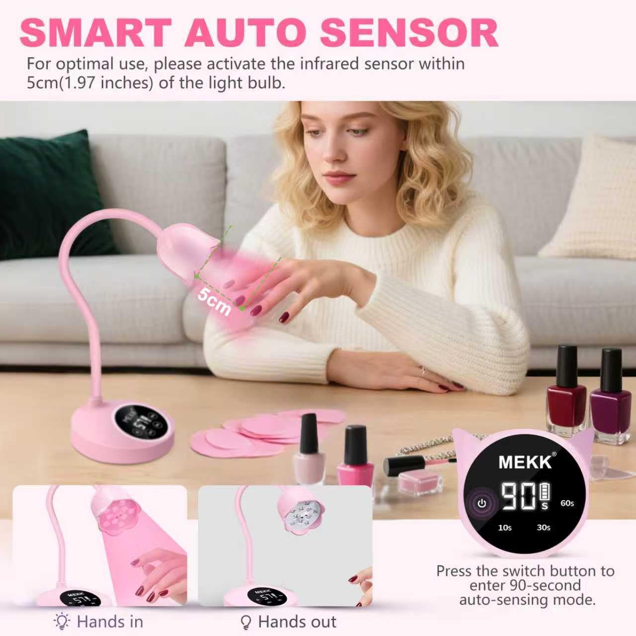 MEKK Gooseneck UV Nail Lamp bell flower shape in pink stylish nail station
