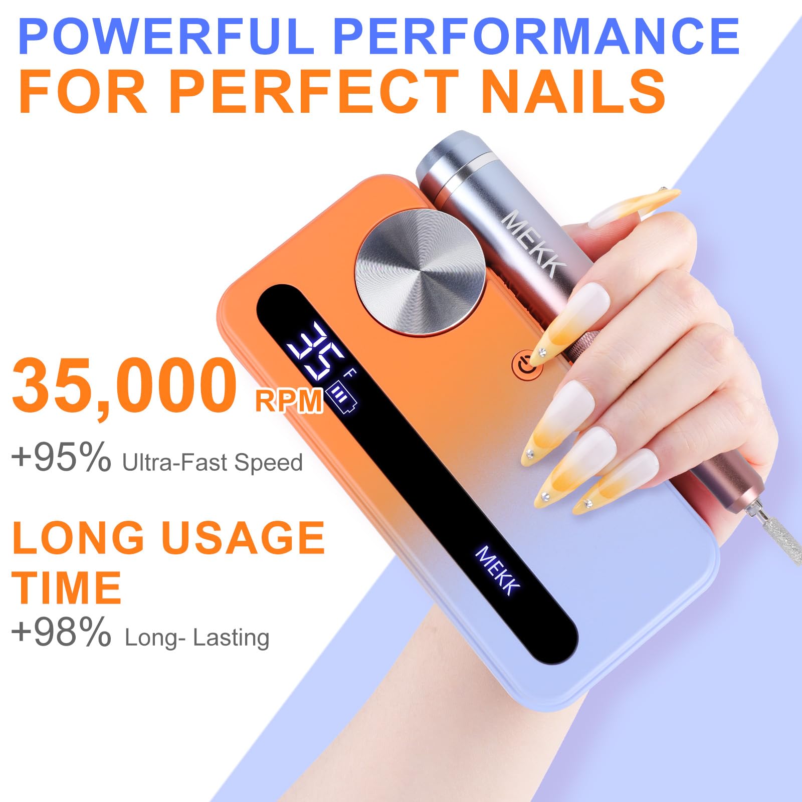 MEKK Nail Drill Kit ergonomic grip plus low-noise operation for comfortable use