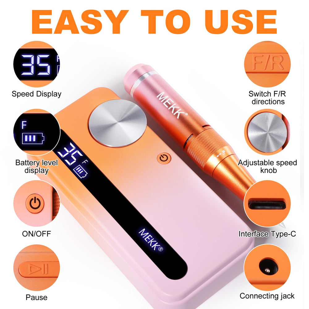 MEKK Nail Drill Type-C charging for quick top-up and longer sessions