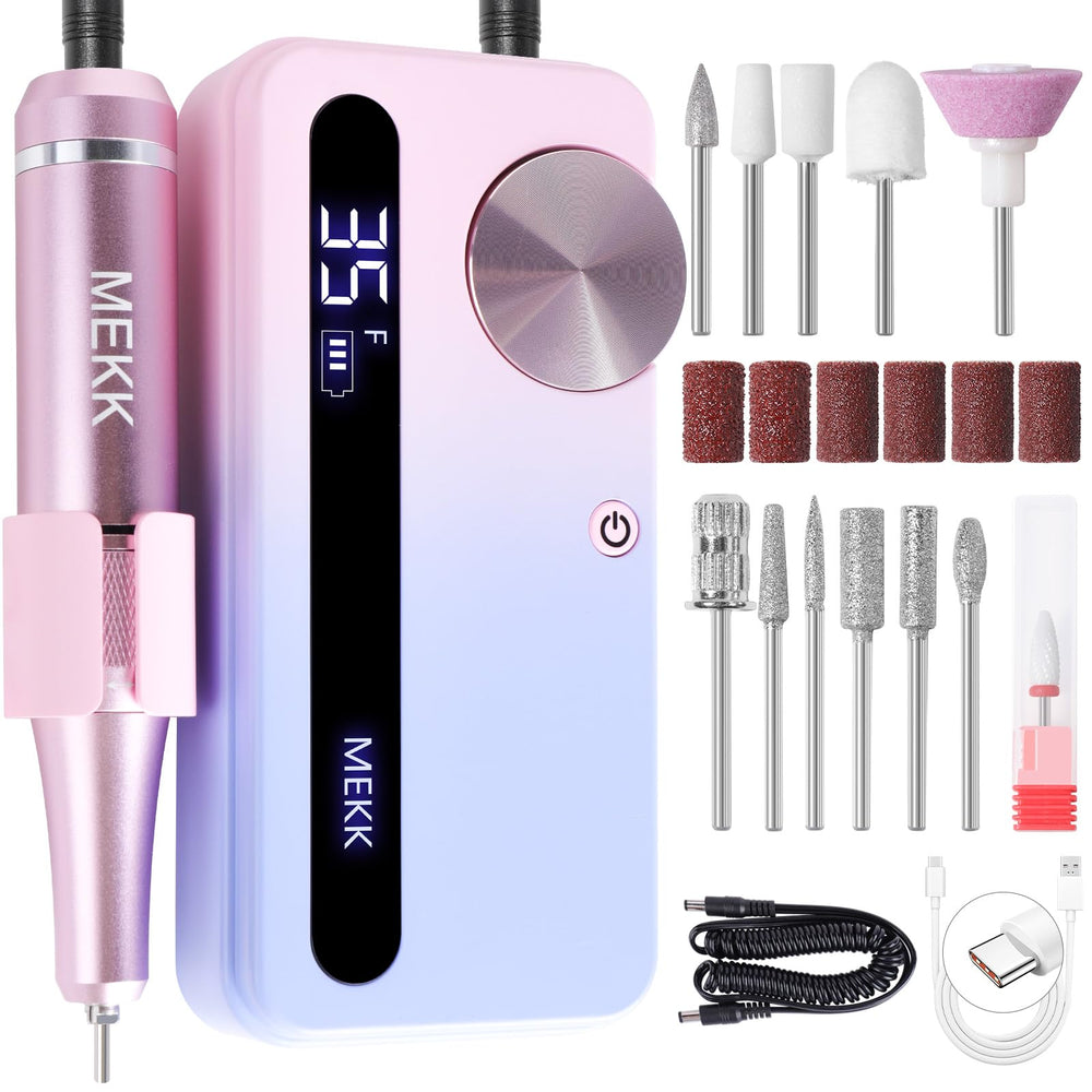MEKK nail filer front view highlights compact design for easy home use and storage.