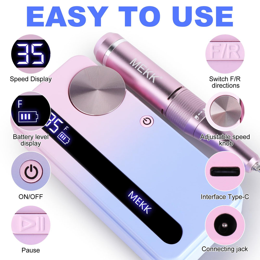 MEKK nail filer quiet low-heat motor supports comfortable, distraction-free sessions.