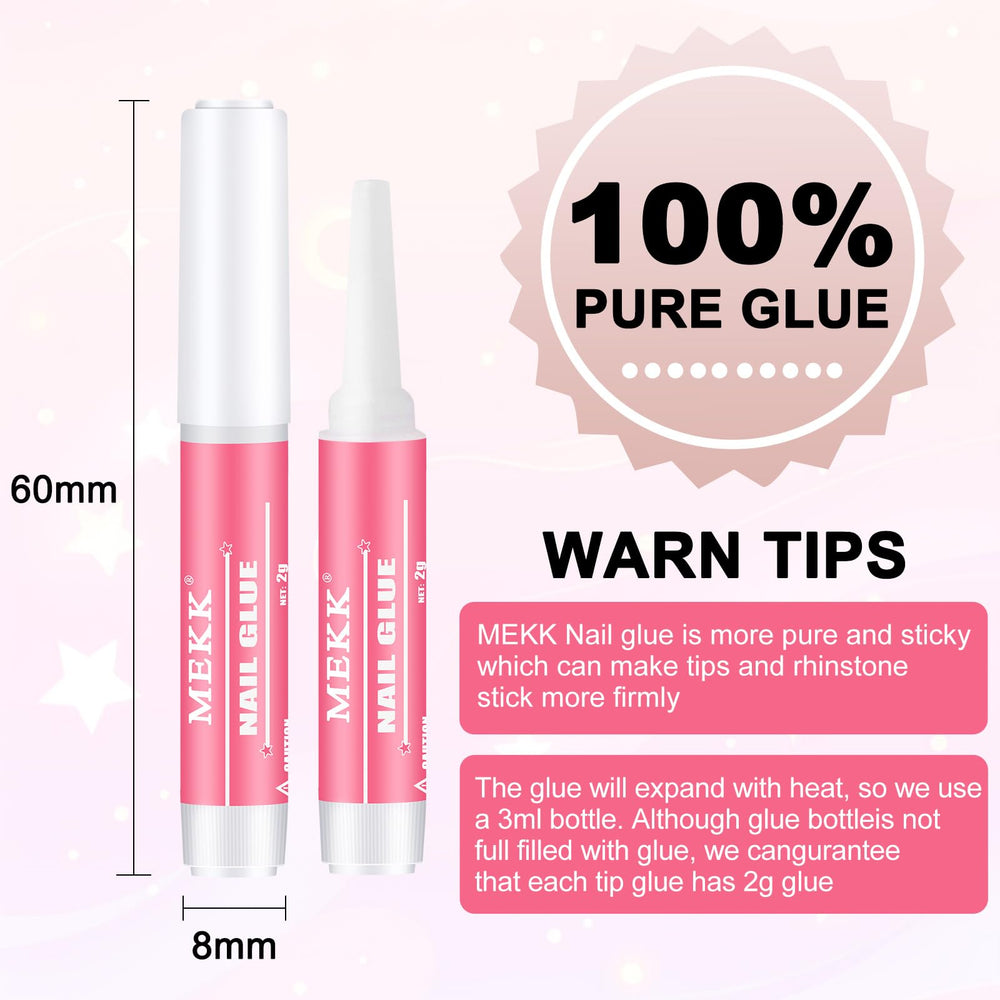 MEKK nail glue tube applying strong adhesion for durable acrylic tips.