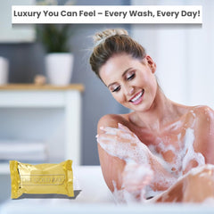 Melaleuca Gold Bar Soap packaging with gold foil signals premium daily cleansing.