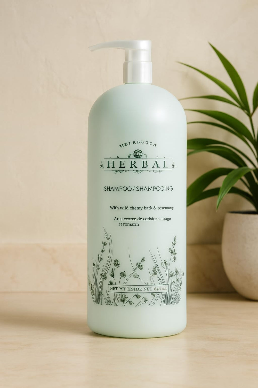 Melaleuca Herbal Shampoo bottle 32 oz promotes shine and manageable hair.
