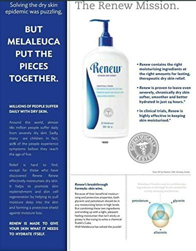 Melaleuca Renew Intensive Skin Therapy Lotion texture closeup emphasizes non-greasy fast absorbing hydration.