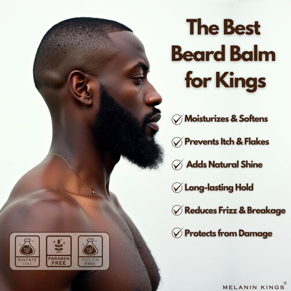 Melanin Kings Balm being applied with hands for easy grooming and shaping.