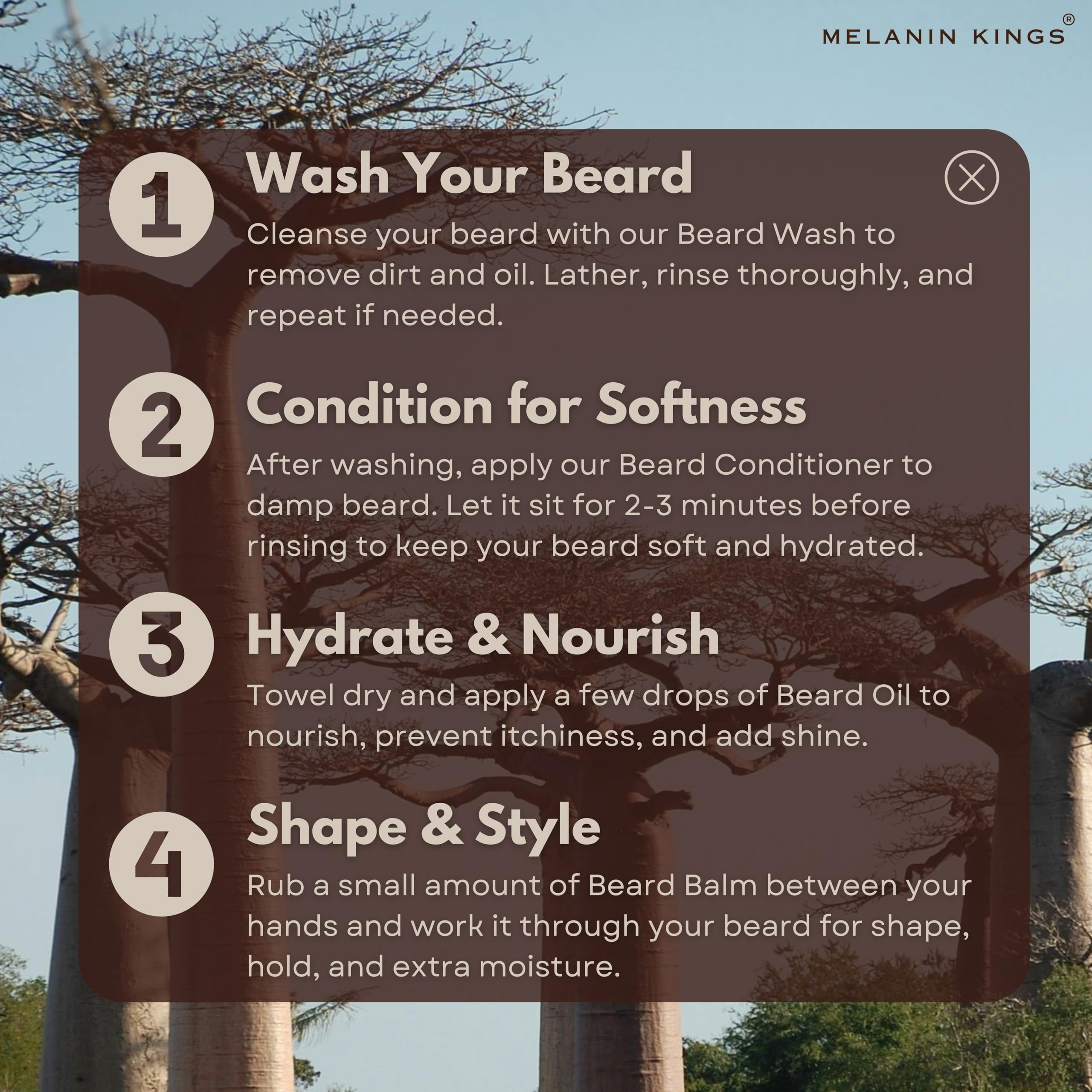Melanin Kings Beard Balm packaging image featuring premium 3 oz tin.