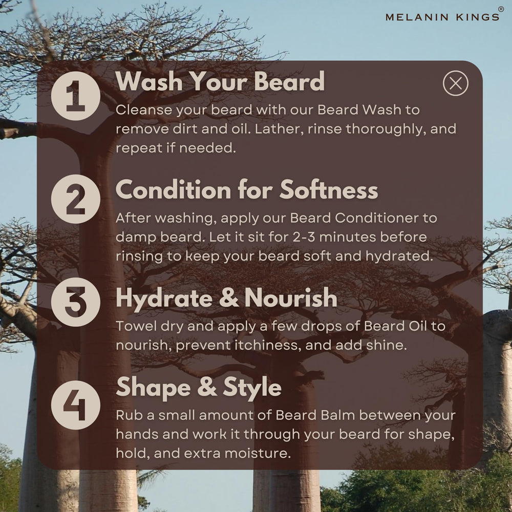 Melanin Kings Beard Balm packaging image featuring premium 3 oz tin.