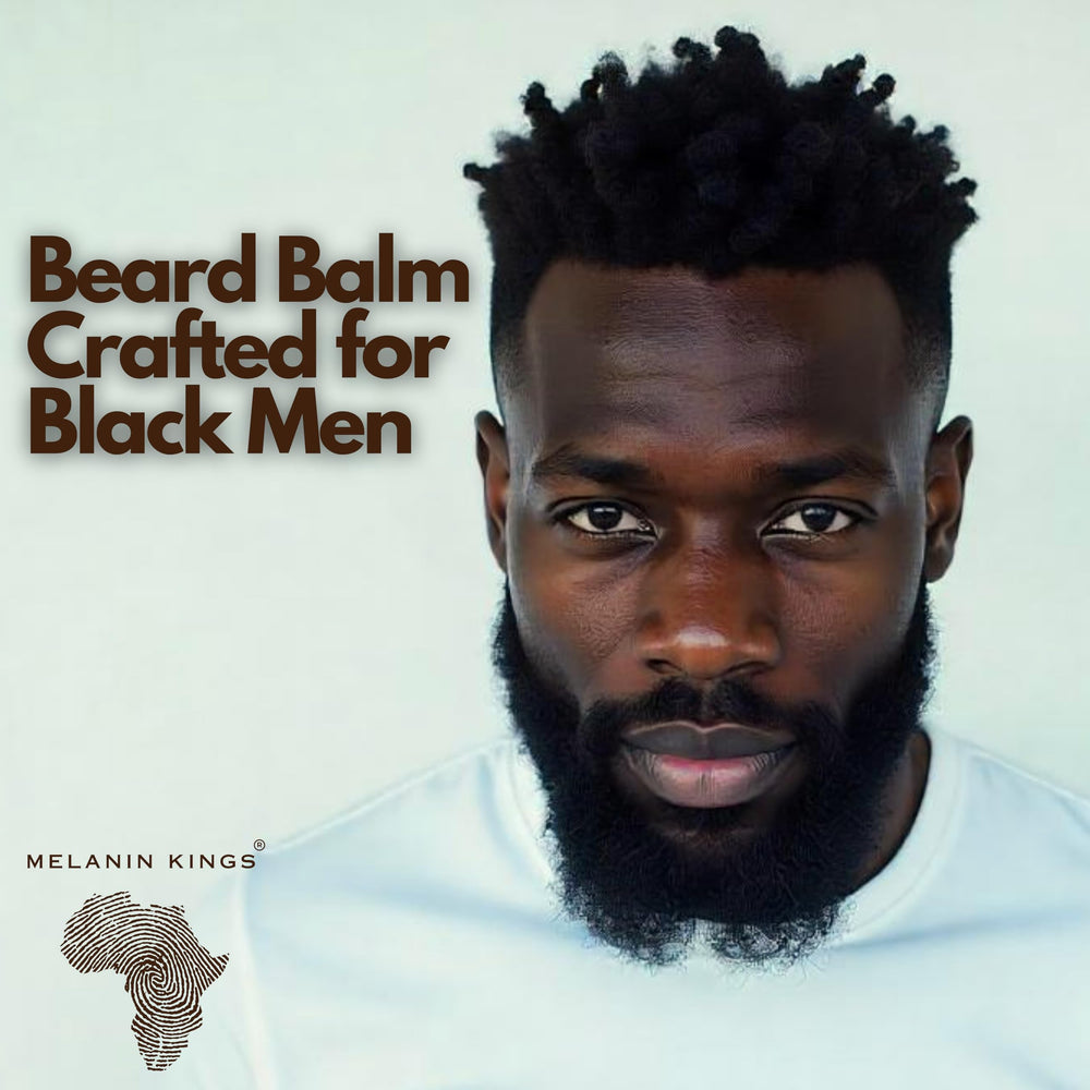 Melanin Kings Beard Balm swatch demonstrates creamy consistency ideal for detangling.