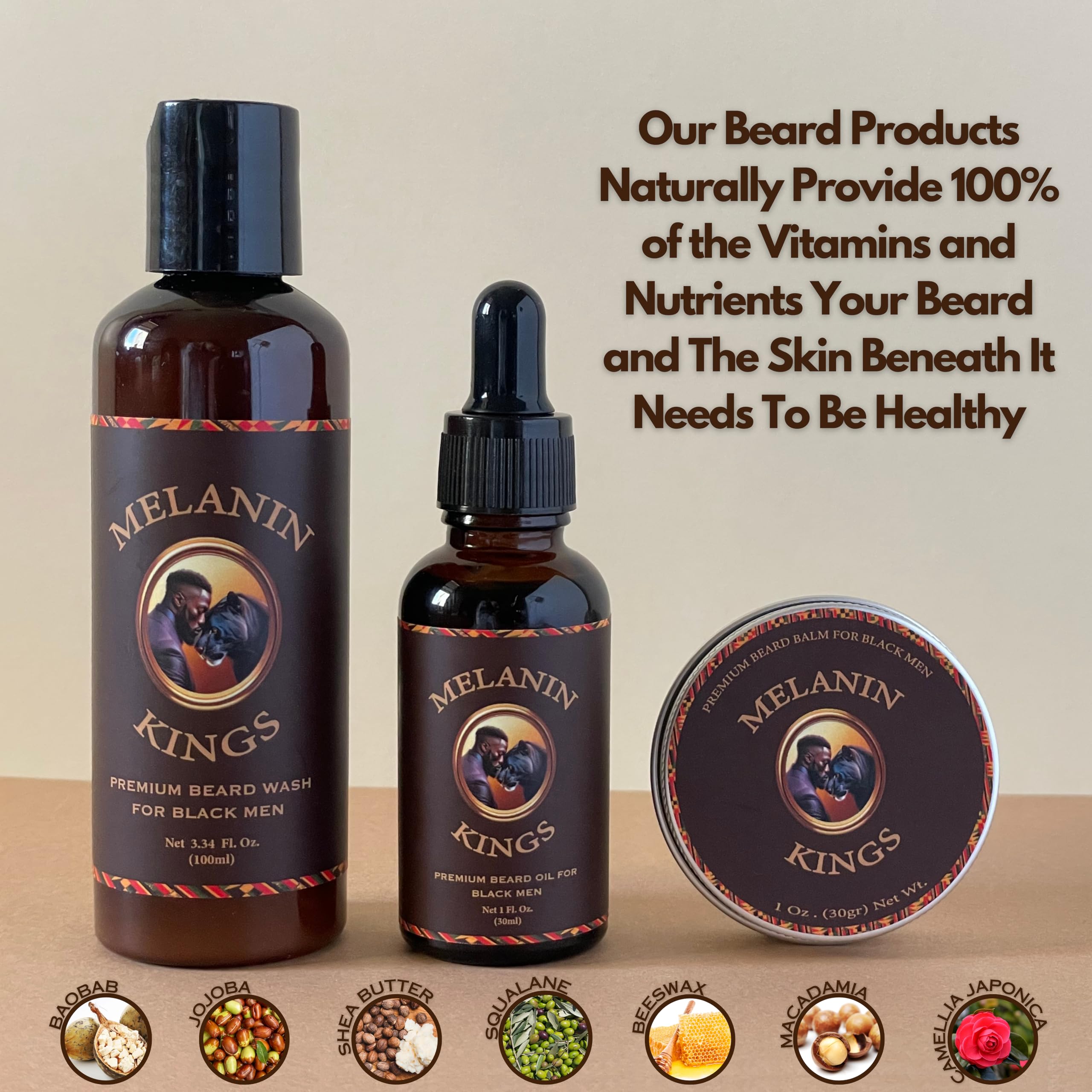 Melanin Kings beard balm tub—deep conditioning for lasting softness and manageability.