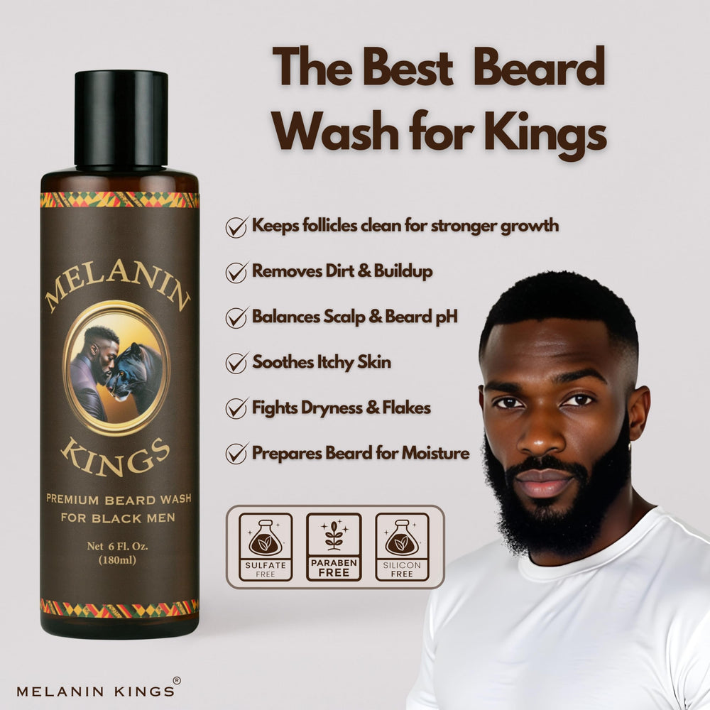 Melanin Kings beard set packaging highlights complete care system.