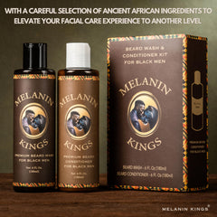 Melanin Kings beard wash closeup reveals oil blend for deep nourishment.