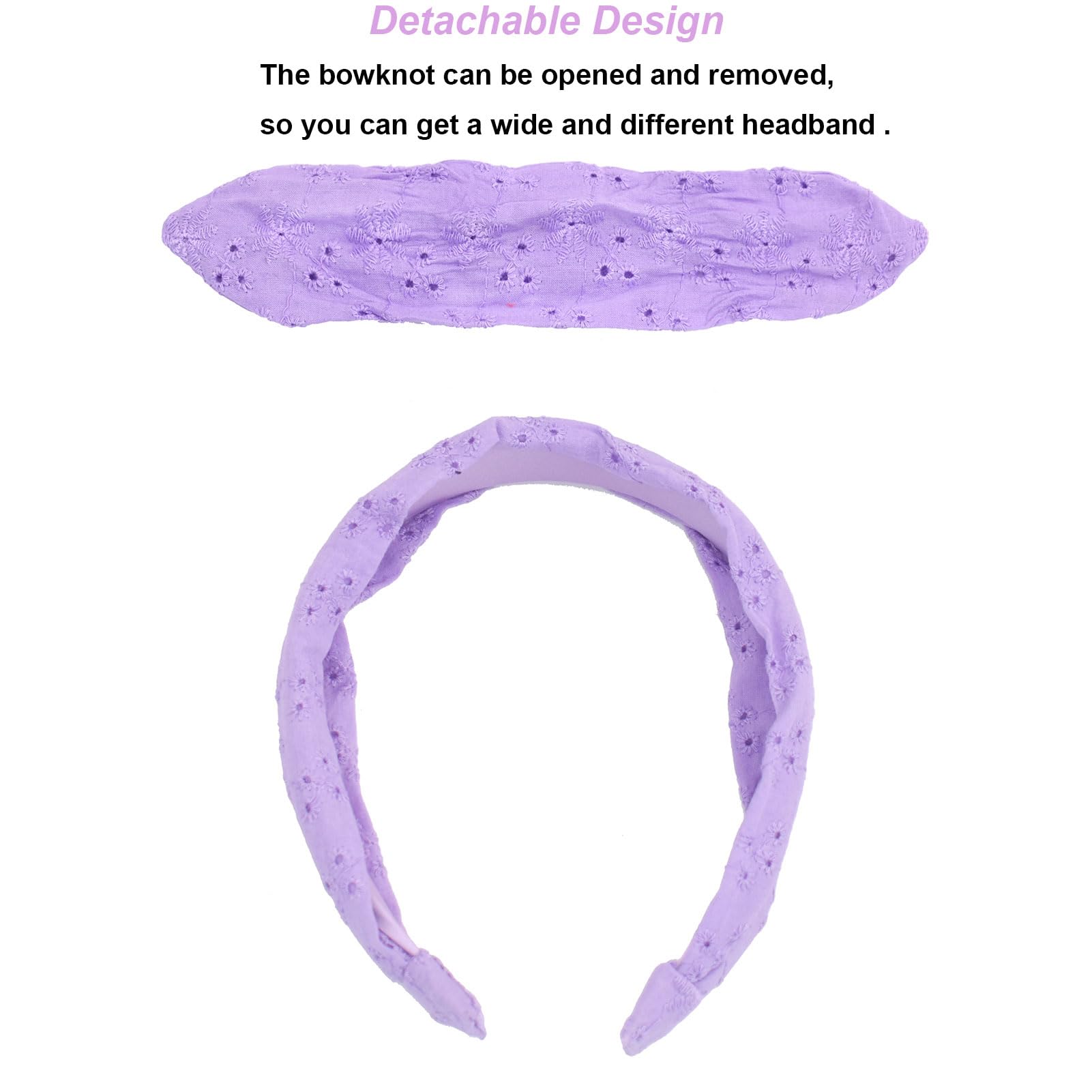 Melbelia bow headband side-adjust purple shows detachable bow option
