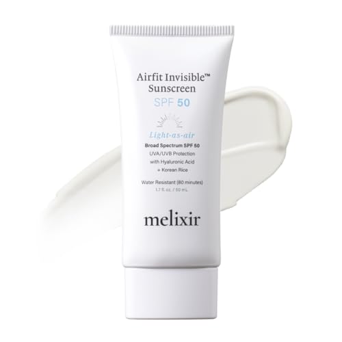 Melixir Airfit Invisible SPF50 bottle showing no white cast finish