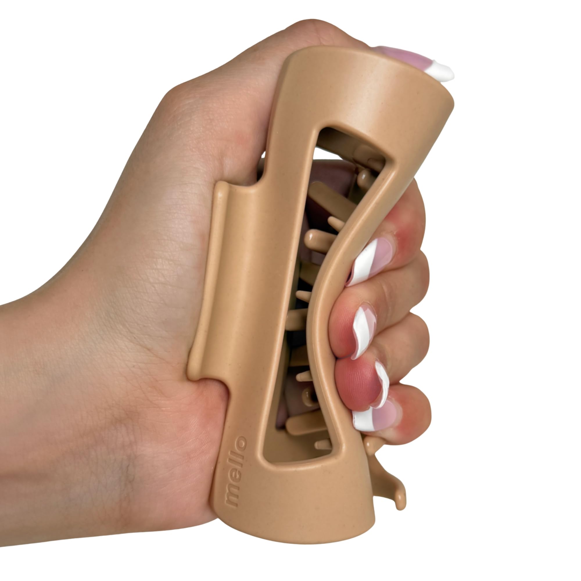 MELLO hair claw clip front view shows comfortable all-day hold