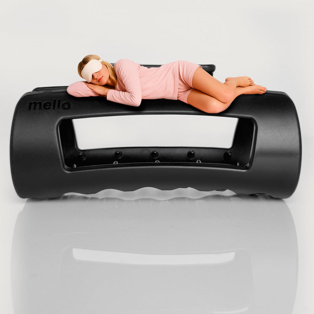 Mello hair clip on head-in-use shot suggests styling versatility for work, lounge, or travel