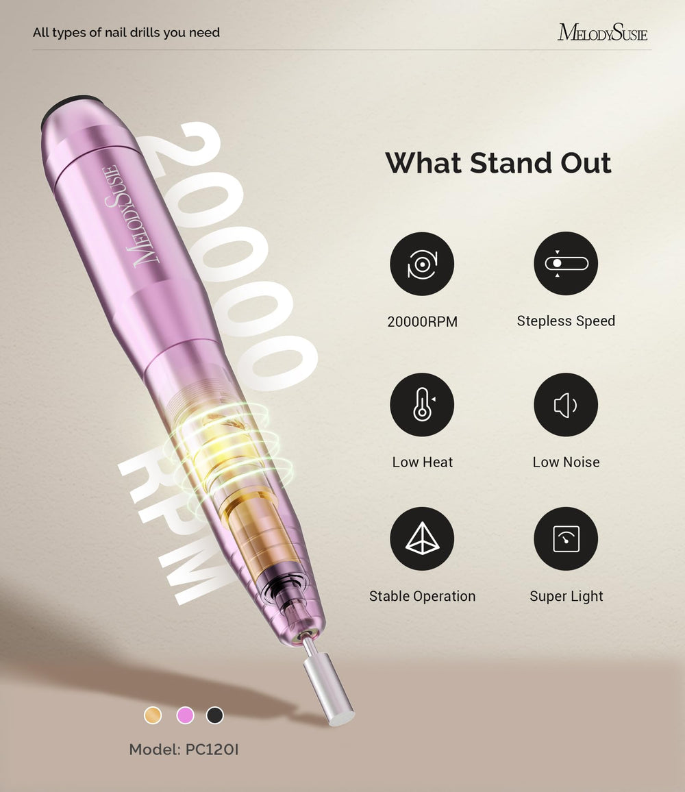 MelodySusie nail drill delivers low heat and low noise for comfortable sessions
