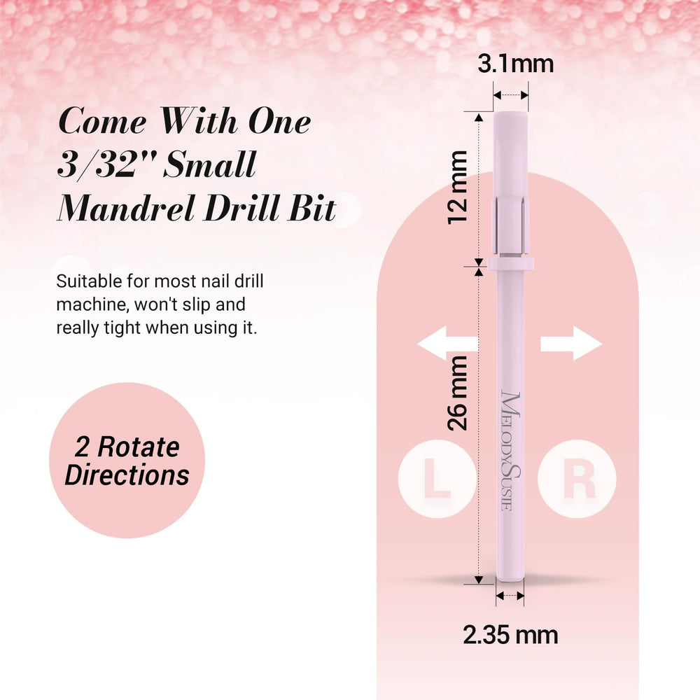 MelodySusie pedicure setup showing compact 50-piece kit in pink accents.