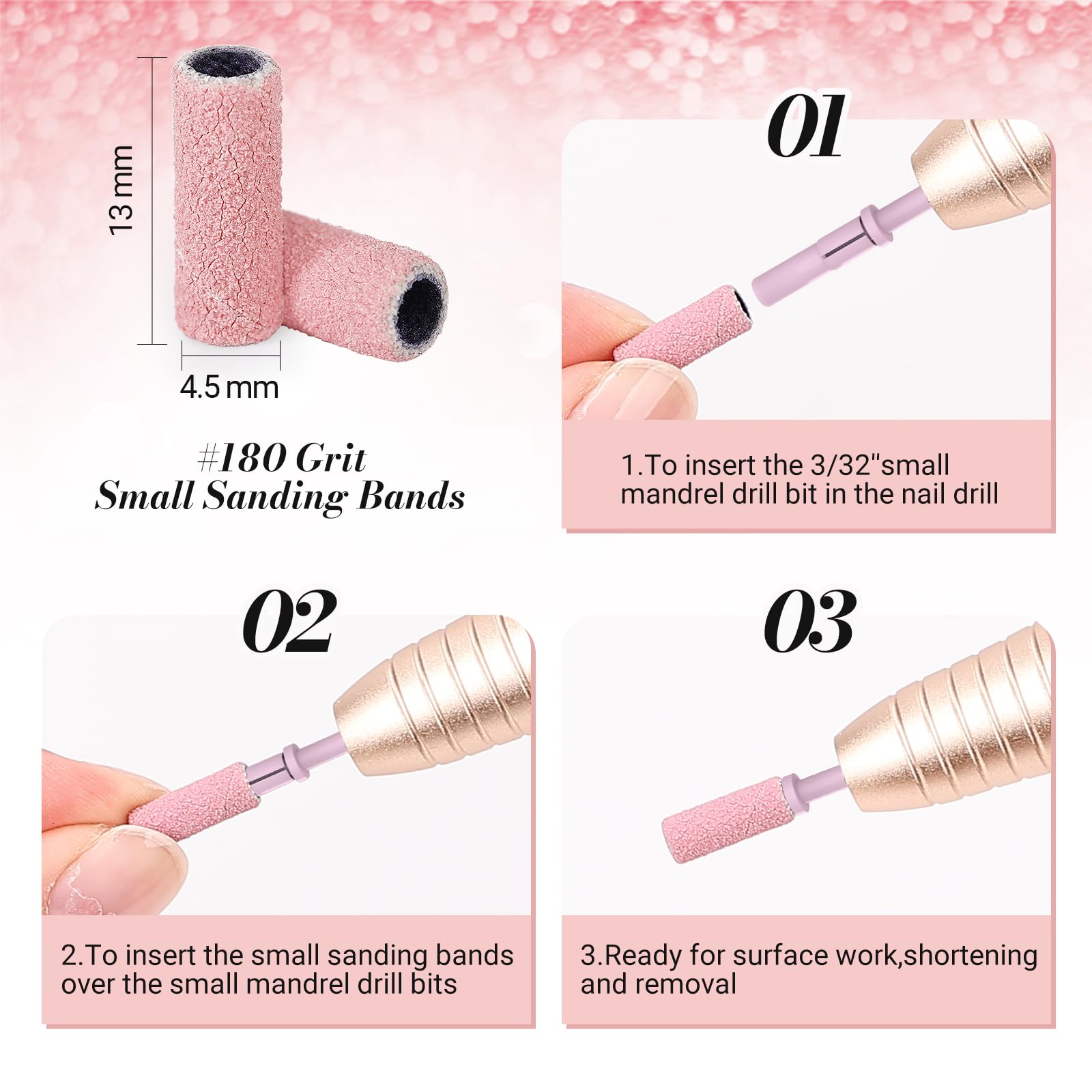 MelodySusie small mandrel with bands enables targeted cuticle and edge work.