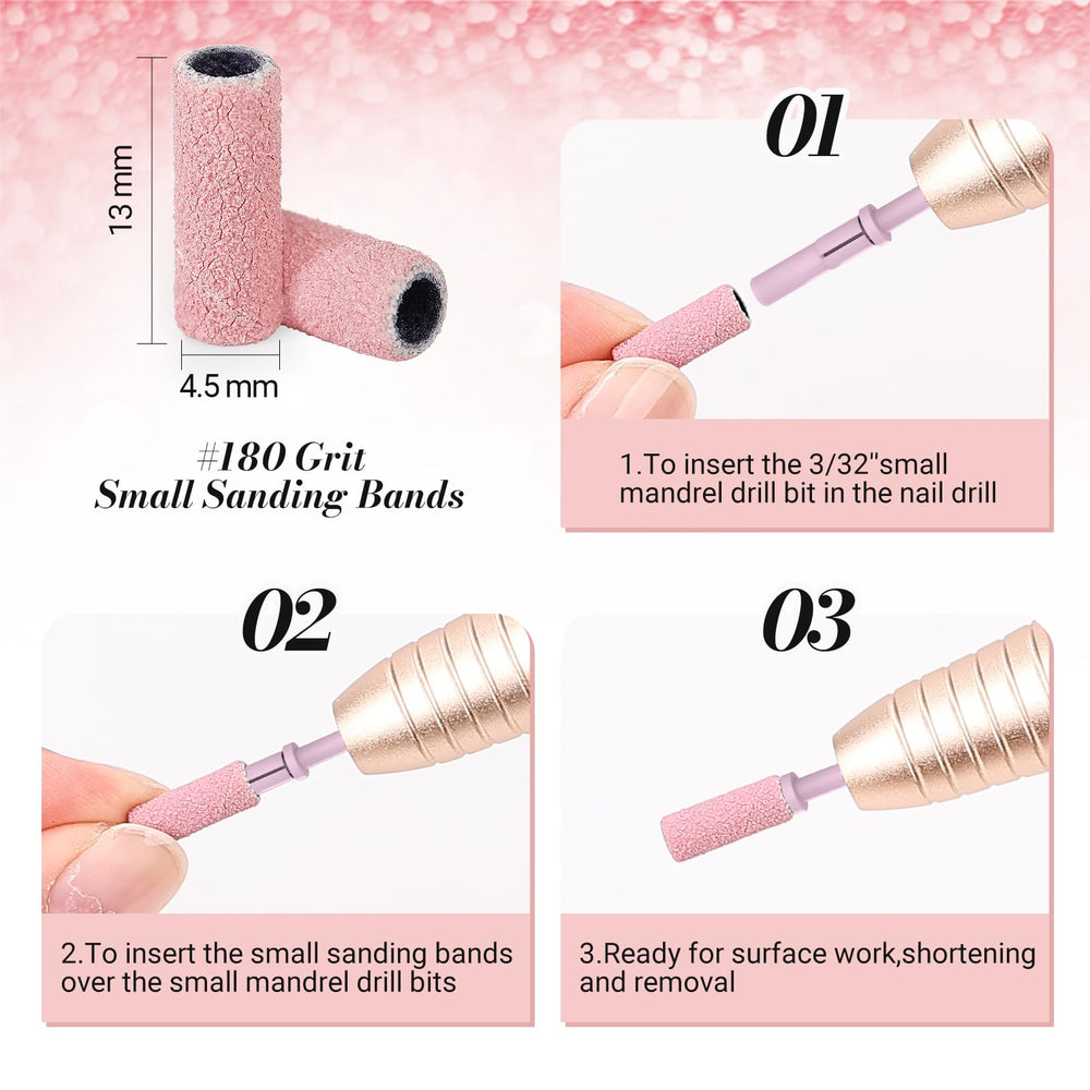 MelodySusie small mandrel with bands enables targeted cuticle and edge work.