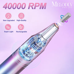Melodly nail drill in action, cordless operation enables precise acrylic and gel filing