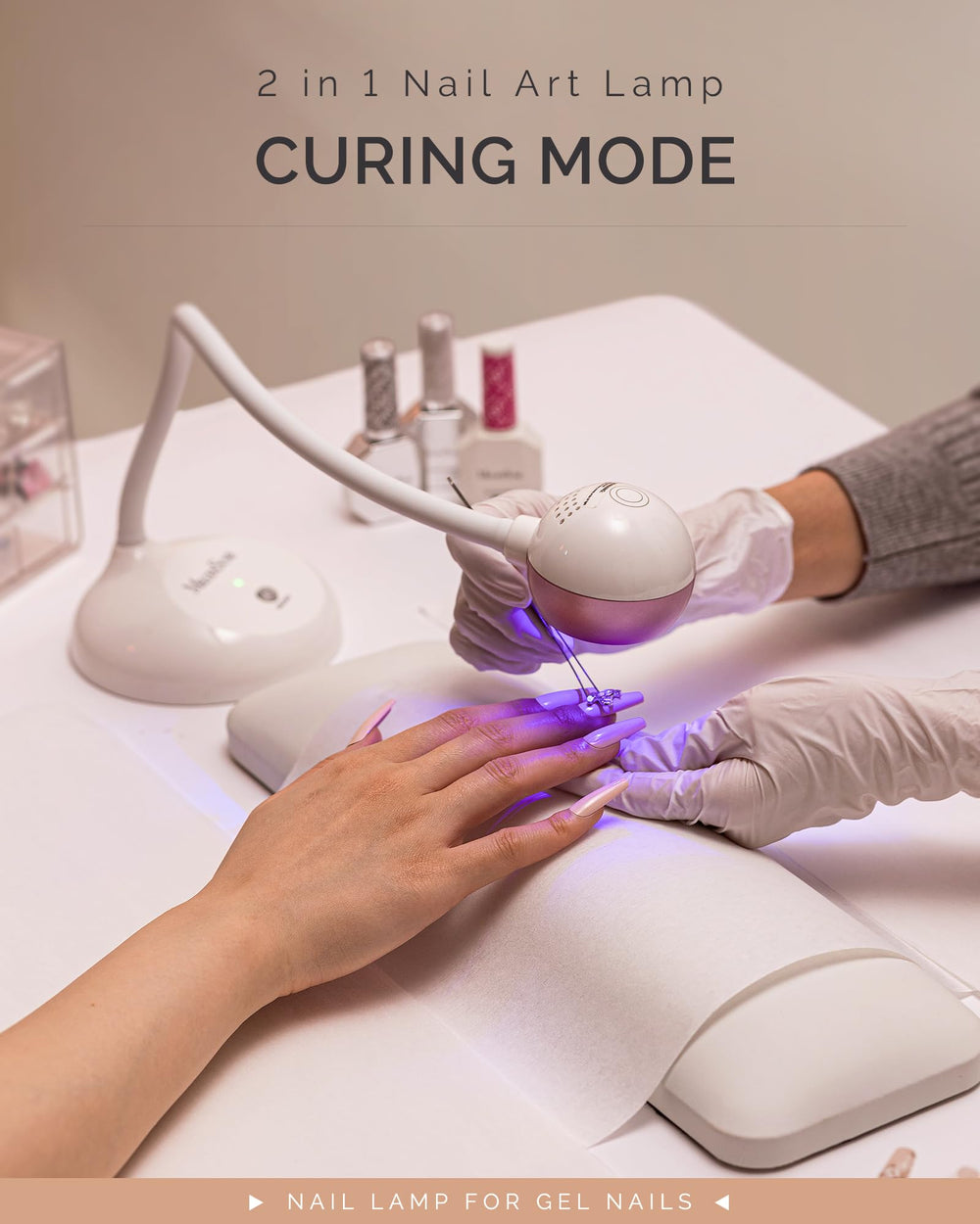 MelodySusie 360° adjustable neck targets hard-to-reach nails.