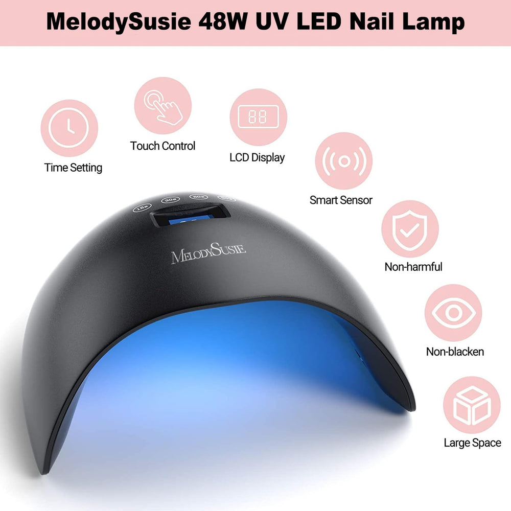 MelodySusie 48W nail lamp top view showing LCD display and sensor
