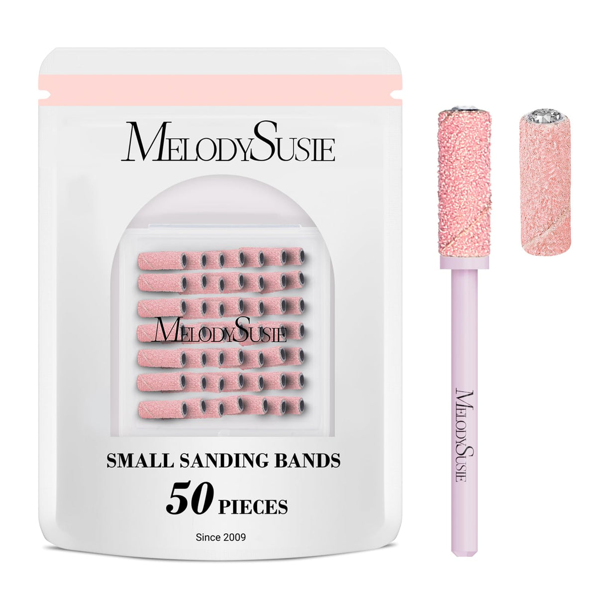 MelodySusie 50-pcs drill bits set for precise nail shaping during gel manicures.