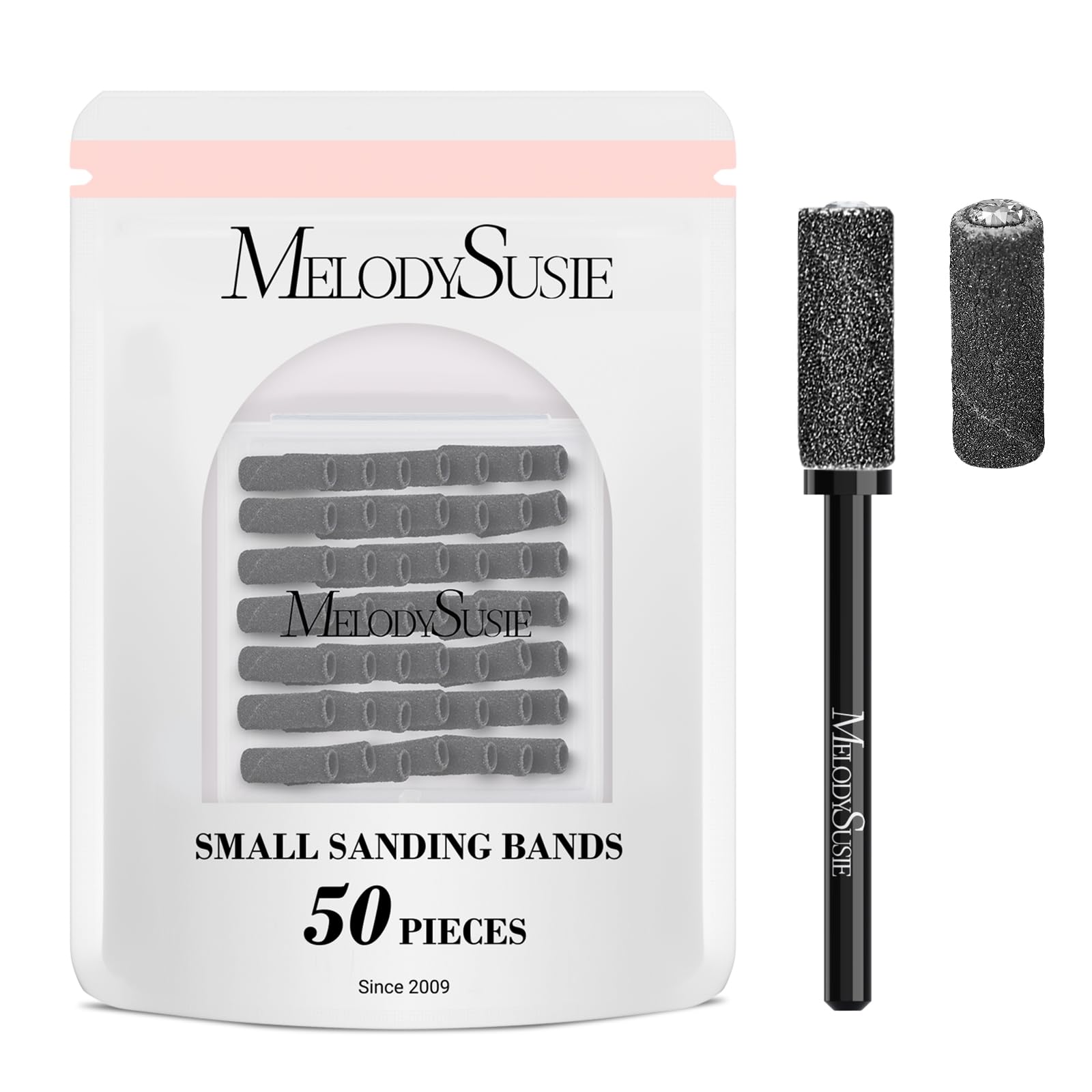MelodySusie 50pcs small sanding bands with a 3.1mm mandrel for precise nail prep.