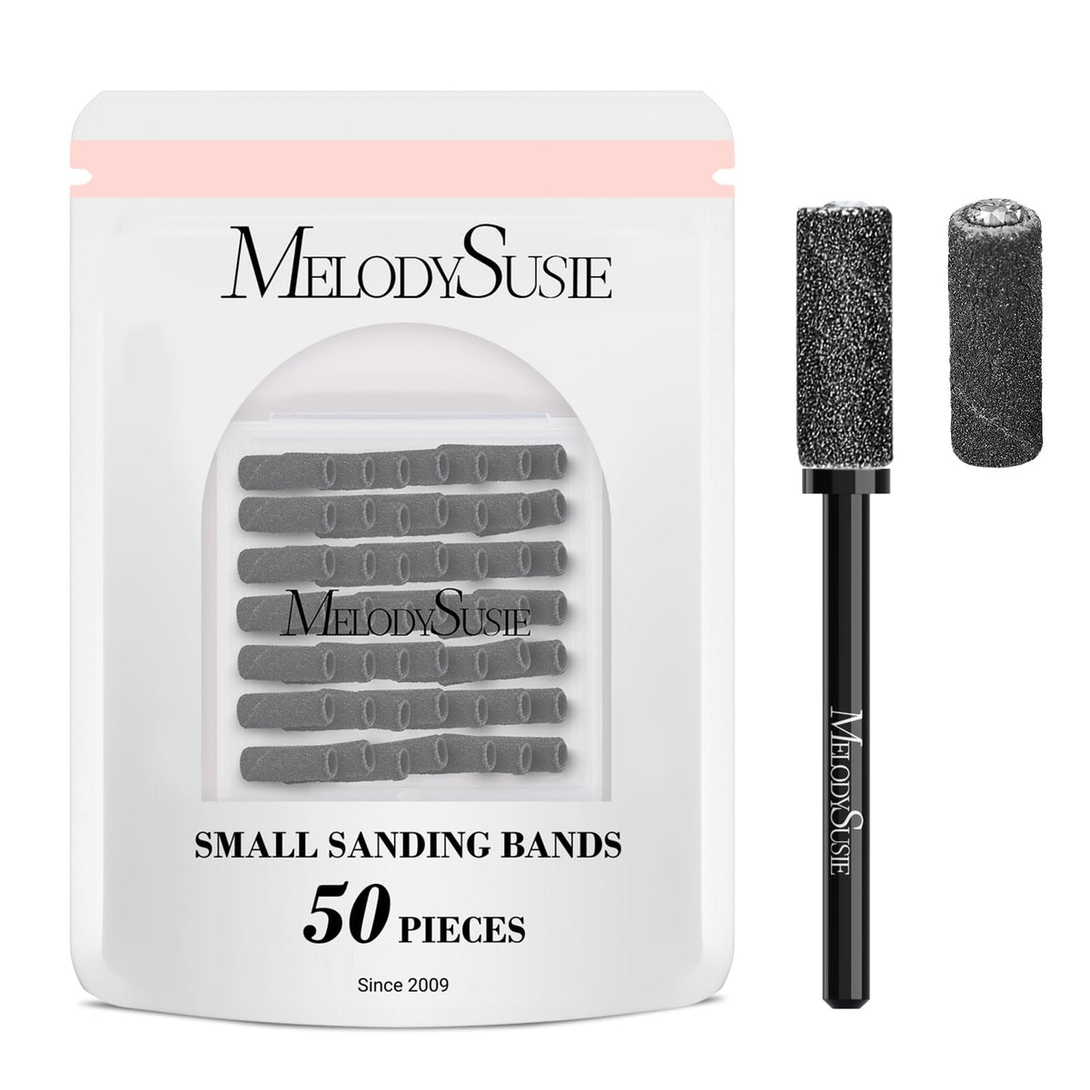 MelodySusie 50pcs small sanding bands with a 3.1mm mandrel for precise nail prep.