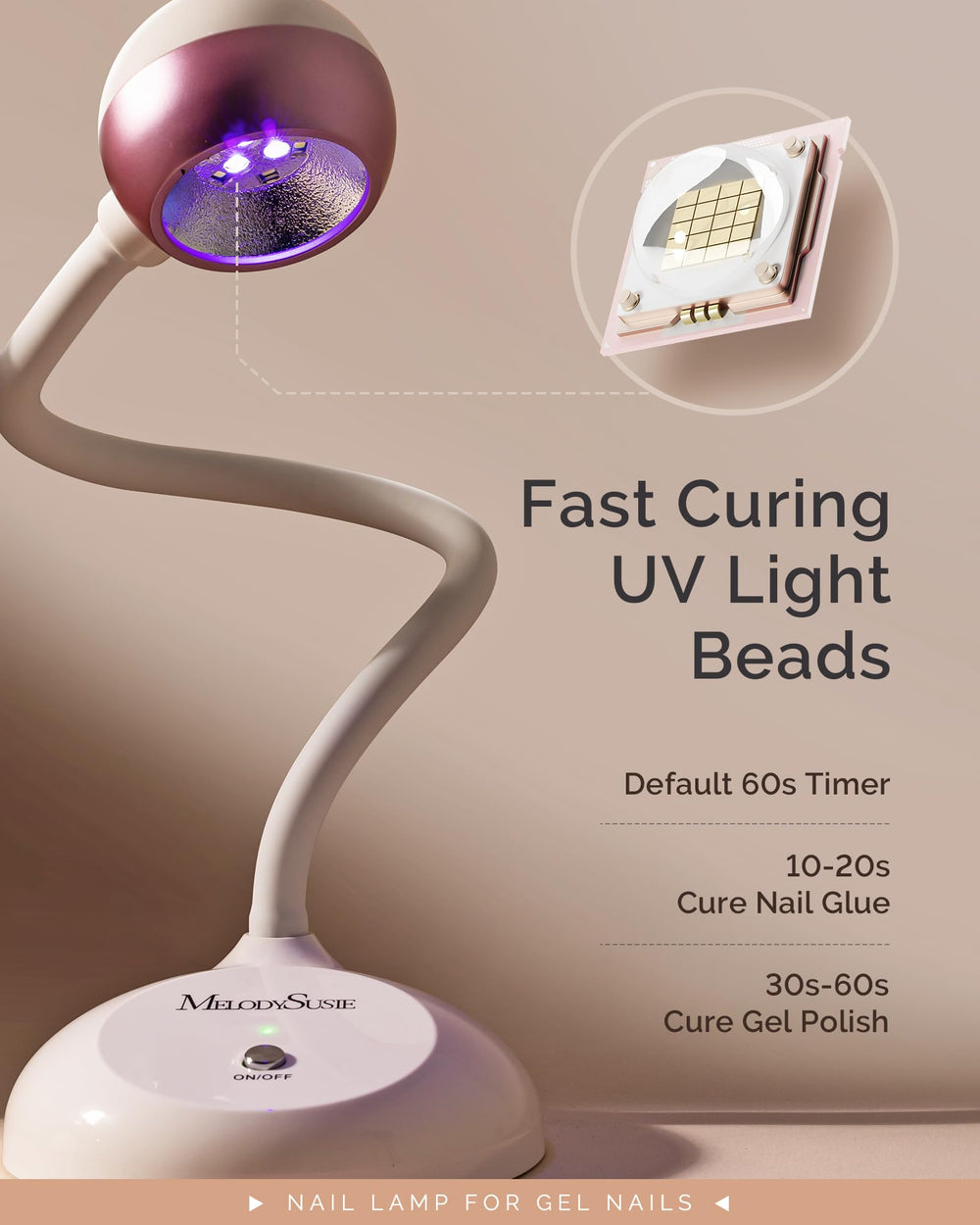 MelodySusie 60-second curing with one-touch switch for quick nail sessions.