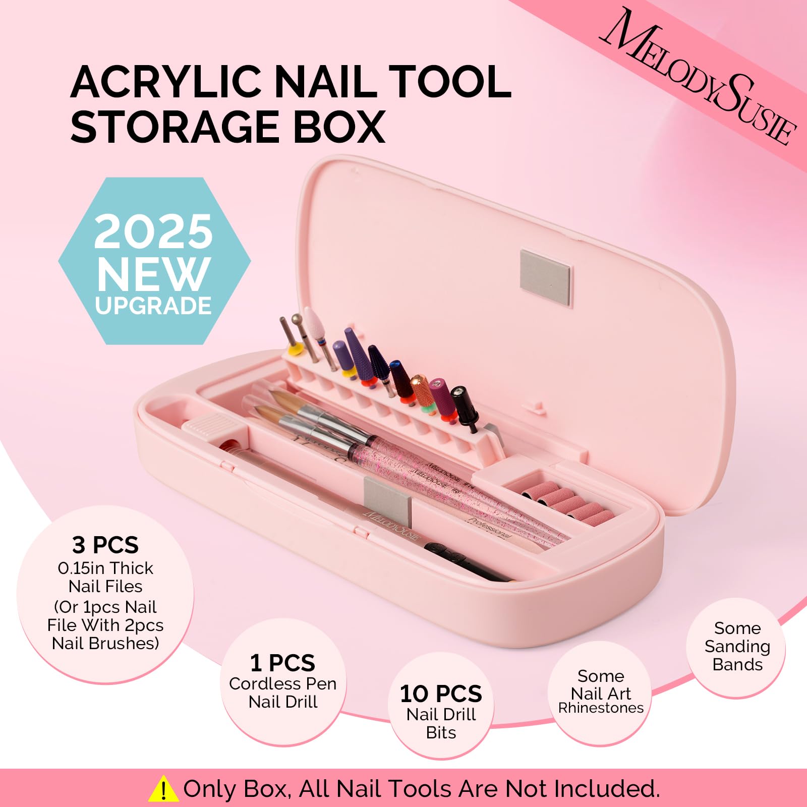 MelodySusie acrylic nail tool storage box open lid showcases quick access compartments