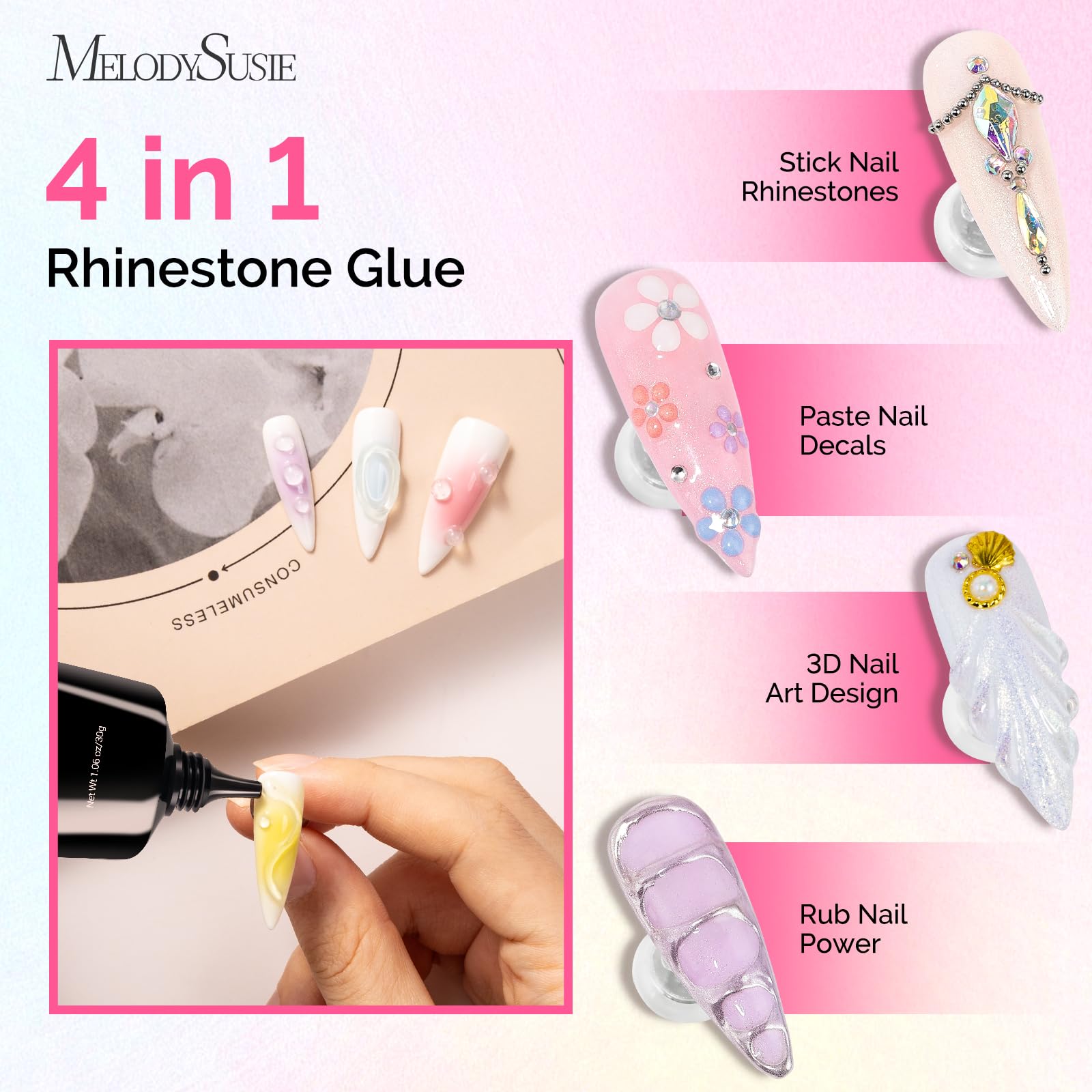 MelodySusie ART01R 30g rhinestone glue ready for large gems and 3D accents.