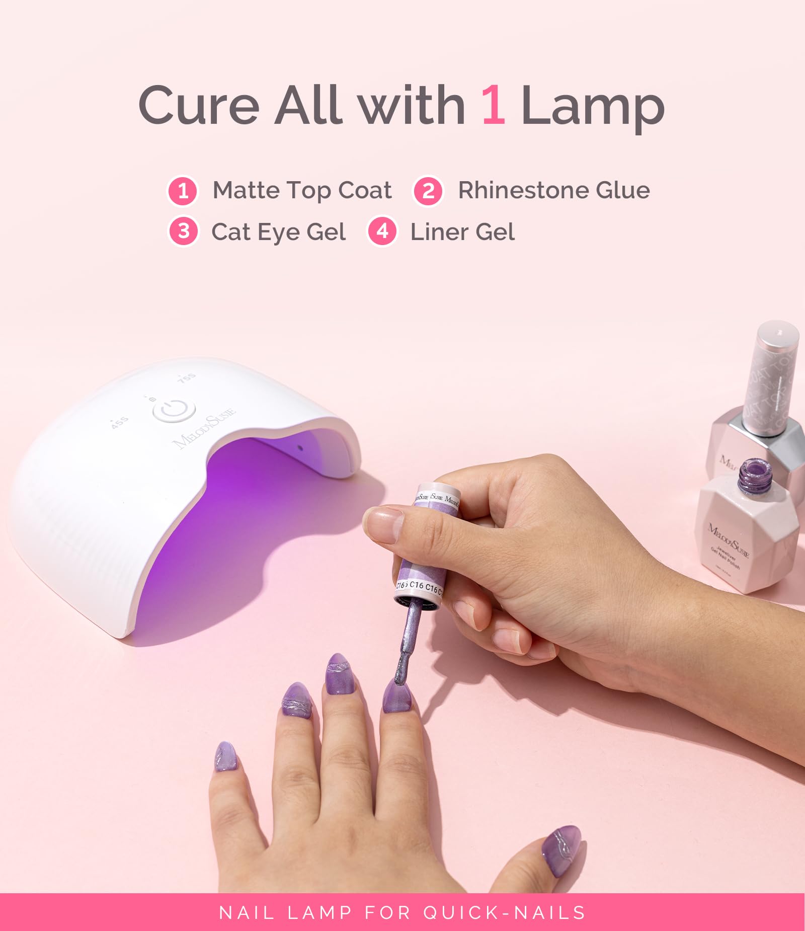 MelodySusie lamp showing base coat and top coat compatibility for flawless layering.