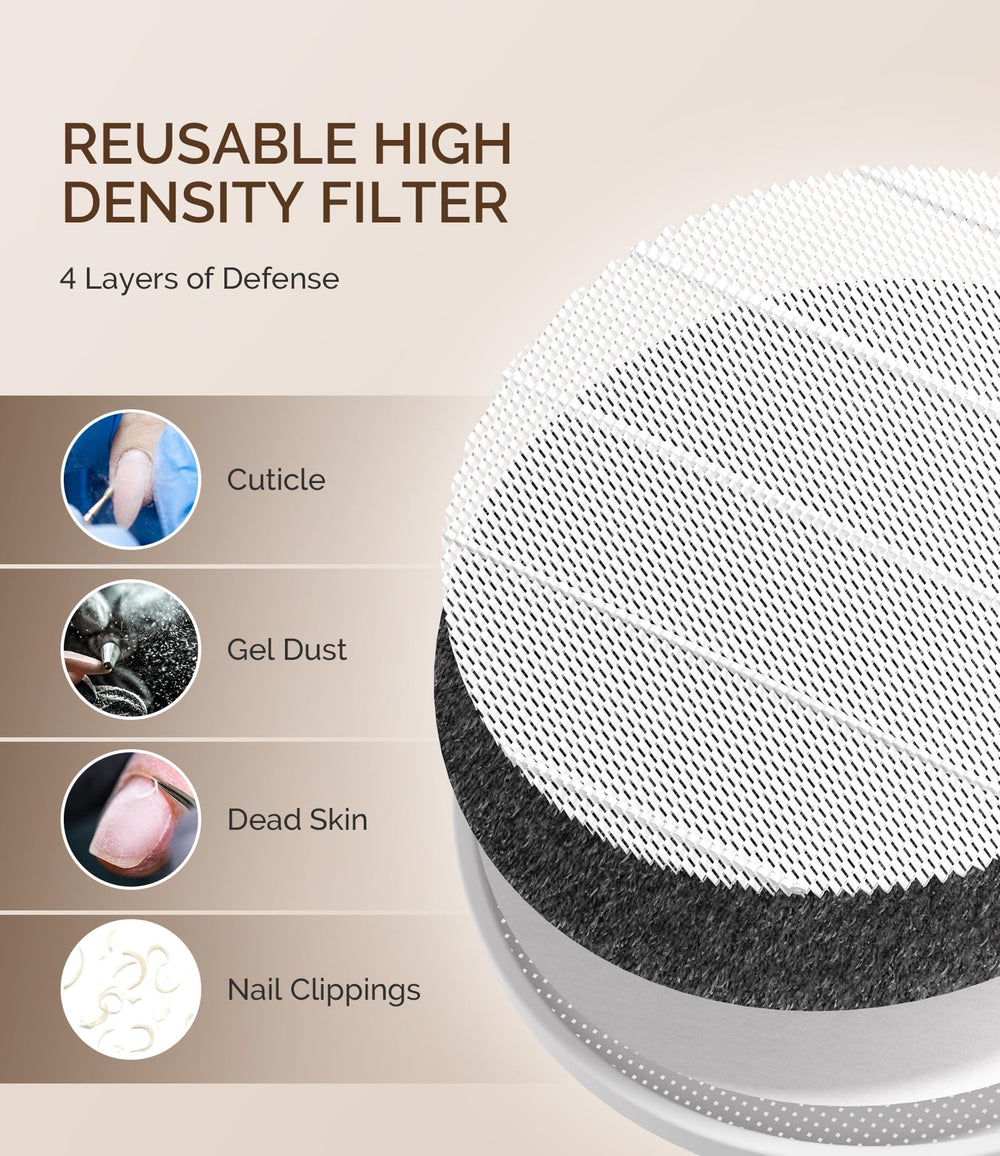 MelodySusie compact nail dust collector in-use illustrates quiet operation during polishing