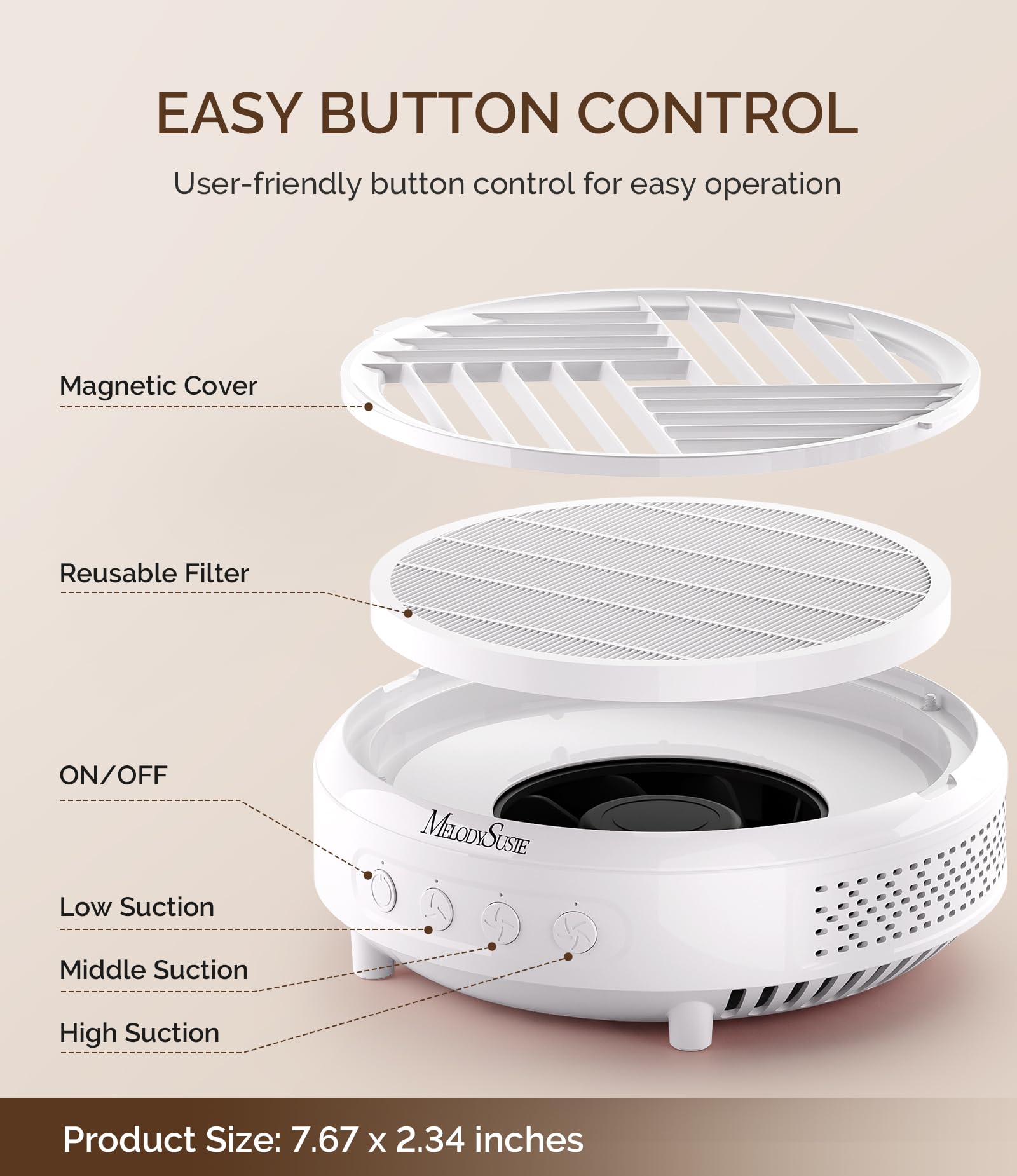 MelodySusie Compact Nail Dust Collector packaging for retail display.