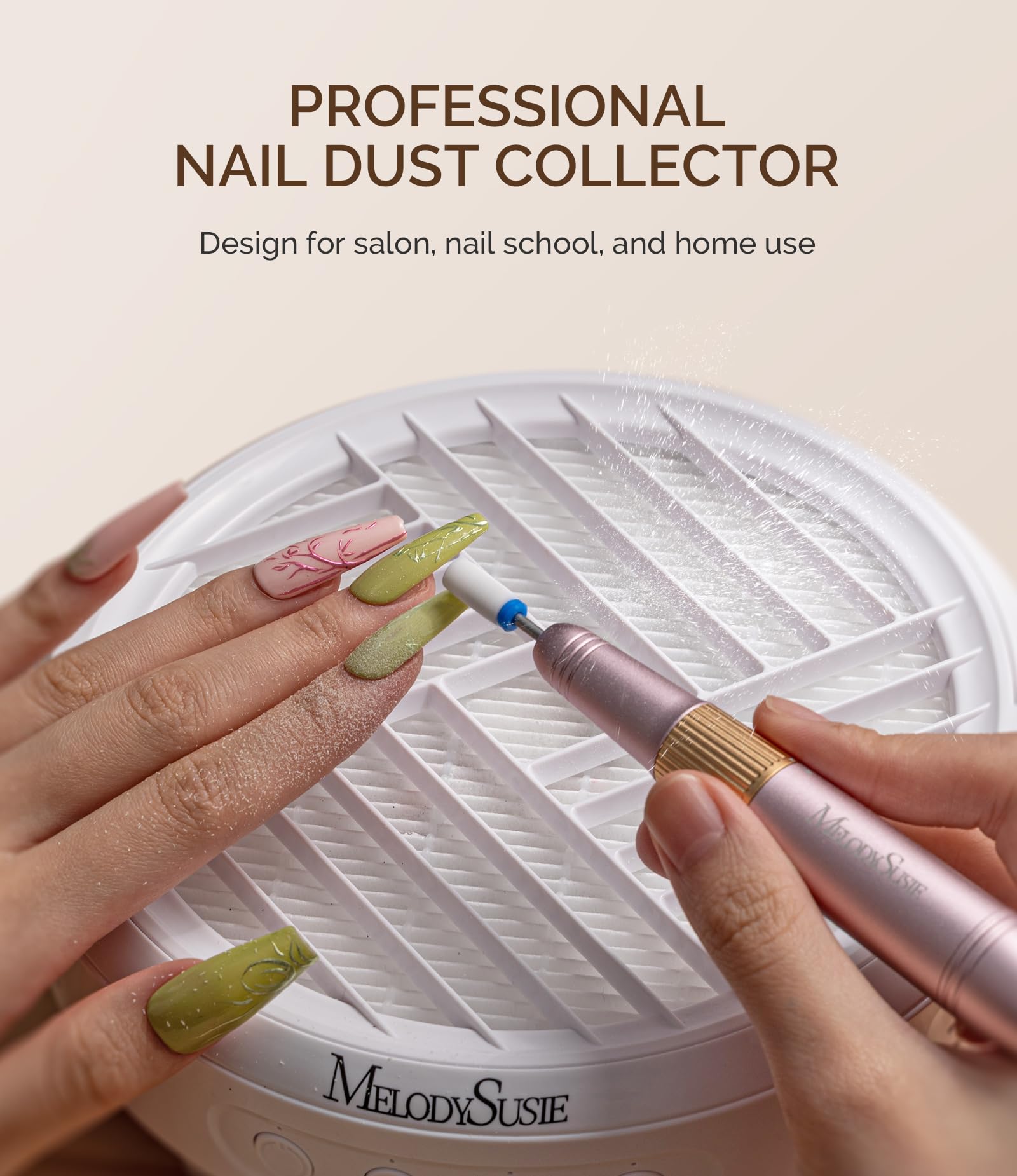 MelodySusie Compact Nail Dust Collector side view emphasizing portable footprint.