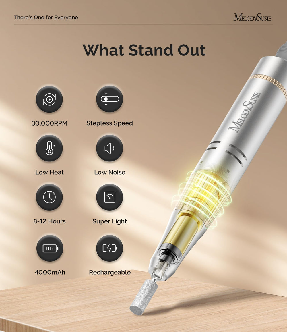 MelodySusie cordless nail file design enables flexible home or salon use.