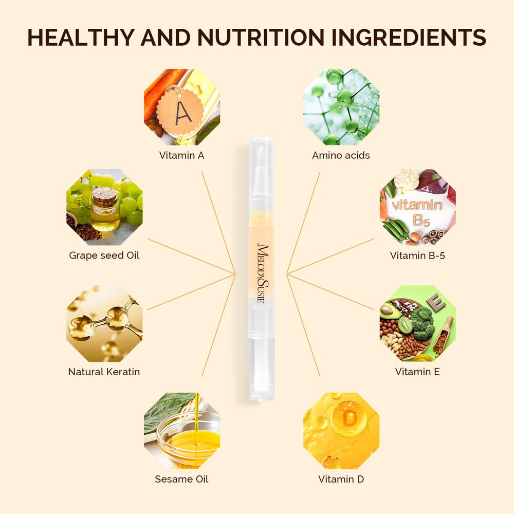 MelodySusie cuticle oil pen with scent variety highlights relaxing aromatics.