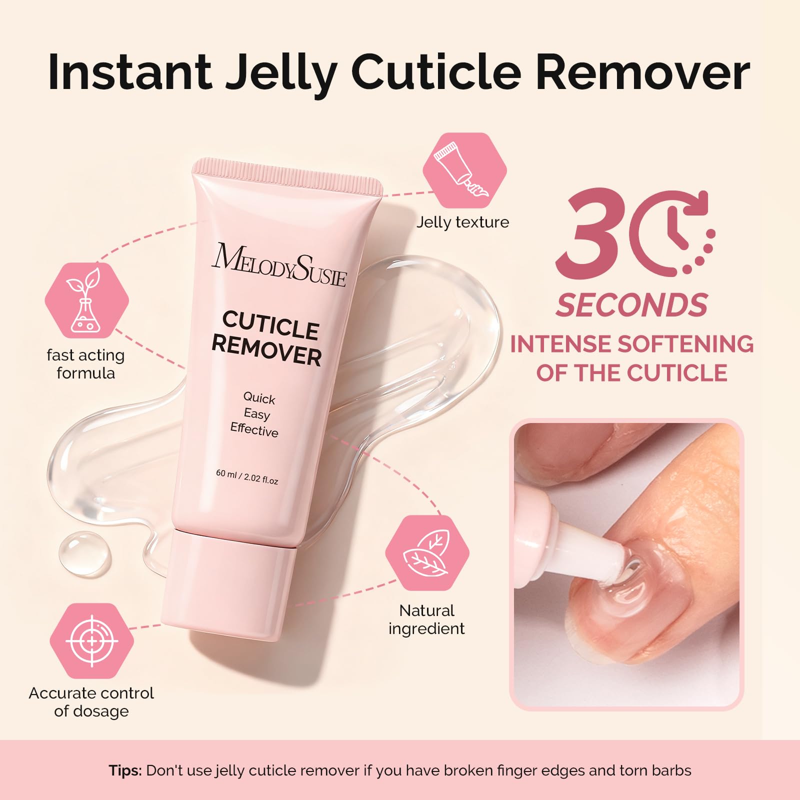 MelodySusie cuticle pusher image shows careful pushing and clean edges.