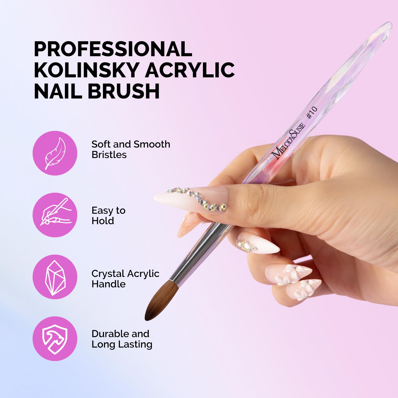 MelodySusie Kolinsky bristles detail showing ultra-soft glide and minimal clumping.