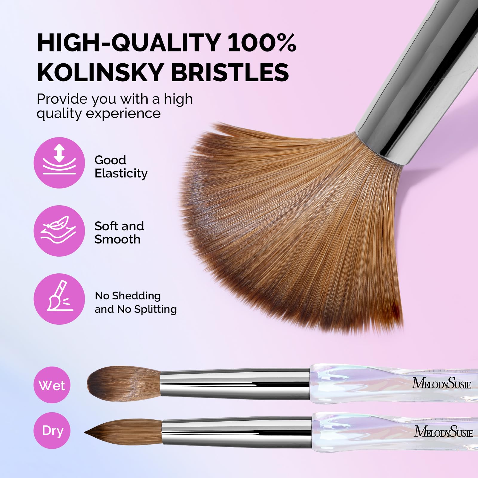 MelodySusie Kolinsky brush ferrule design reduces shedding and boosts durability.
