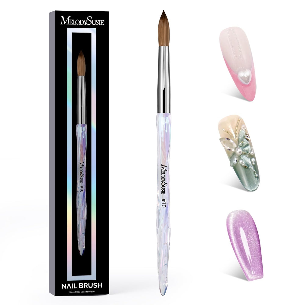 MelodySusie Kolinsky nail brush close-up with premium bristles for precise acrylic pickup.