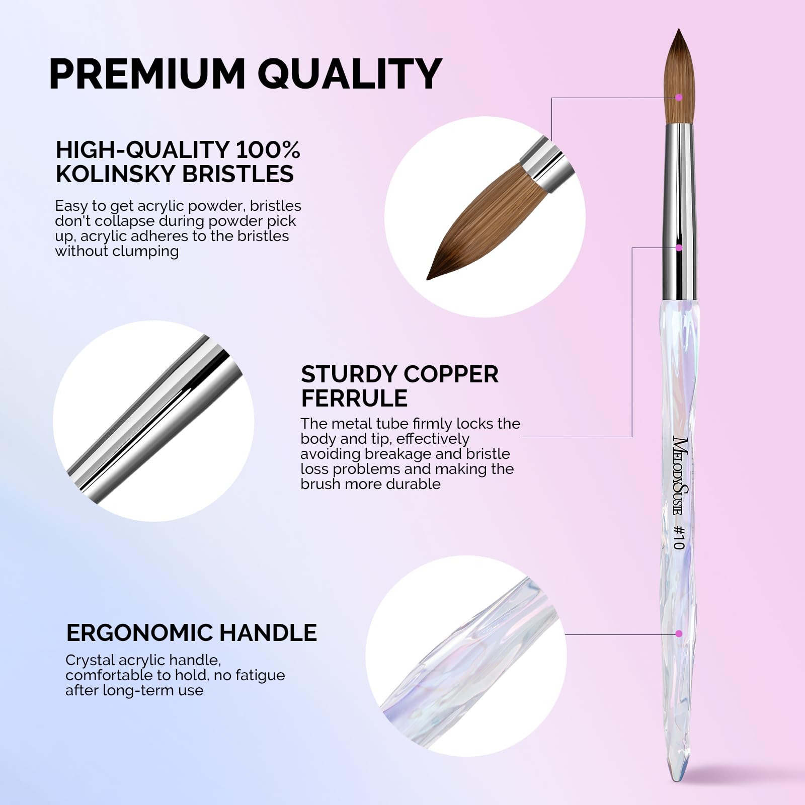 MelodySusie Kolinsky ombré handle viewed for ergonomic control during sculpting.