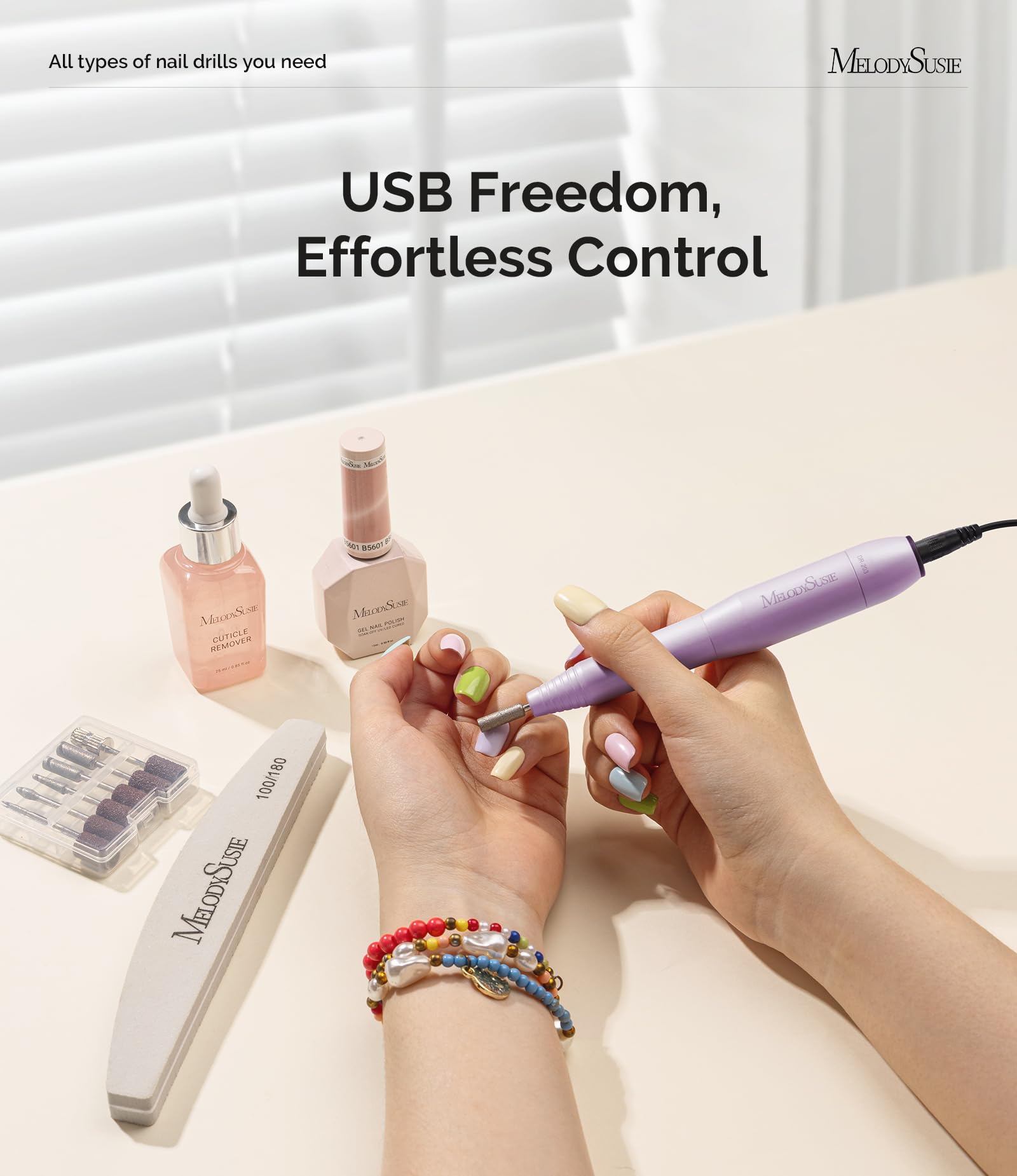 MelodySusie nail drill with low-heat operation and quiet performance.
